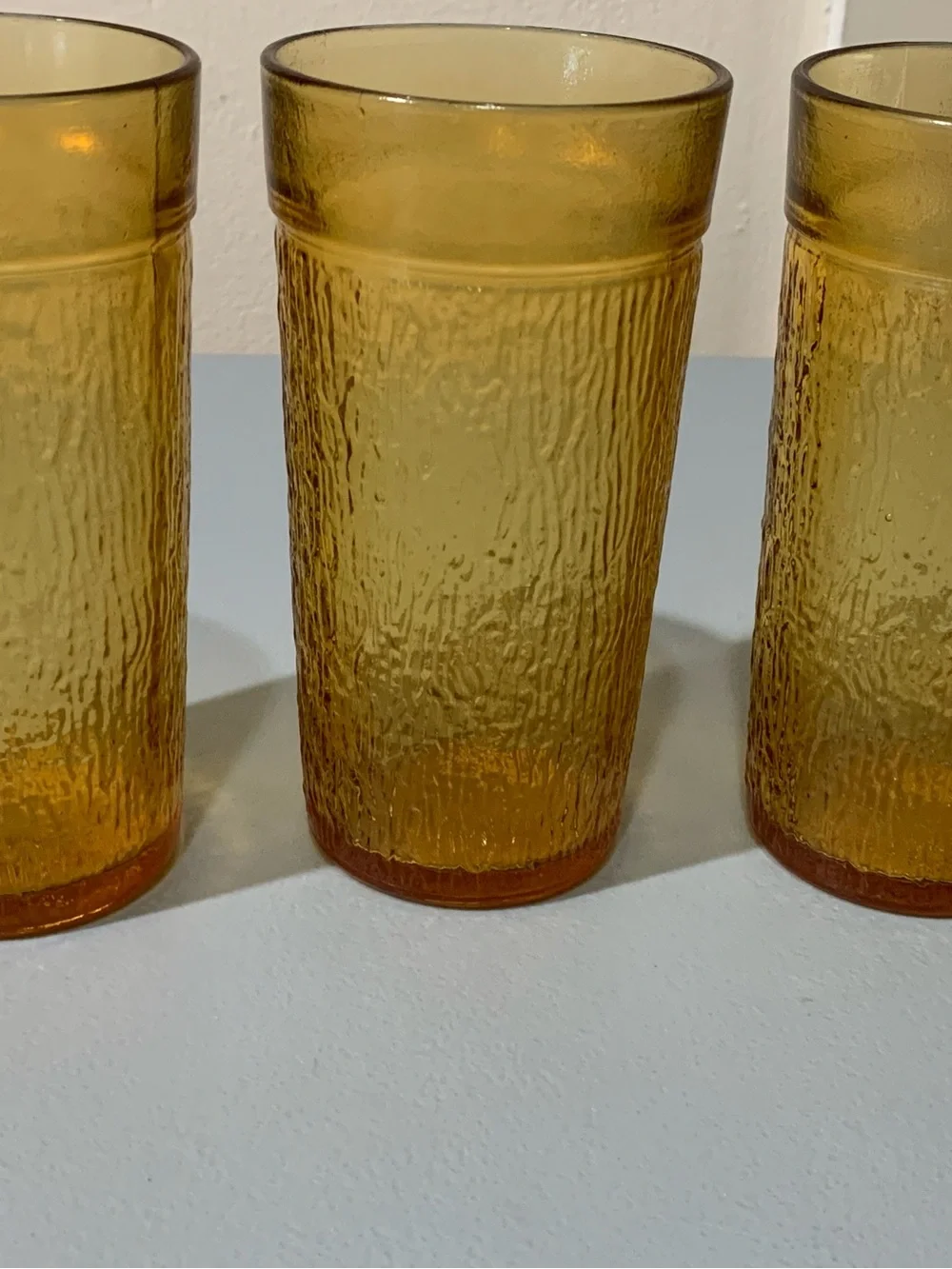 Set of 3 Textured Amber Glass Tumblers